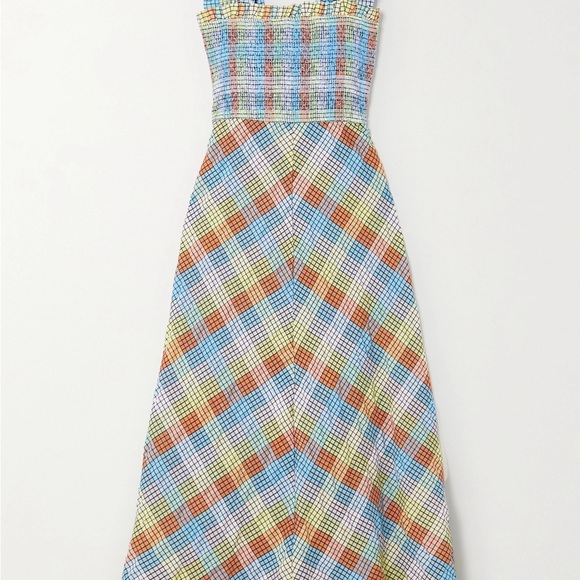 GANNI Multicolor Seersucker Check Mid Length Dress Size EU 36/ US 4 EUC - Picture 2 of 15